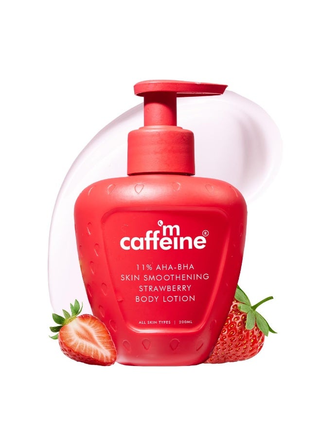 mCaffeine 11% AHA BHA Strawberry Body Lotion for Skin Smoothening | Gently Exfoliates Dead, Dry, Even Tones Skin | 72hr Moisturization | Juicy Strawberry Scent, For Men & Women-200ml - Image 1